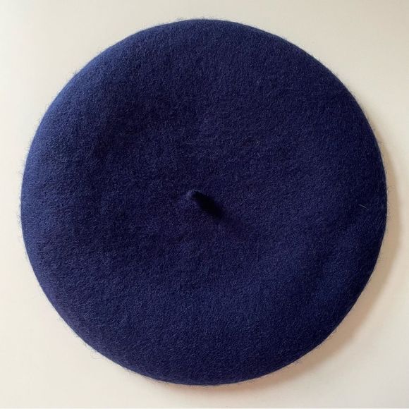 French Style Beret, Deep Blue, Classic Tail @ Center Top, Felted Wool Fe… - Picture 6 of 8